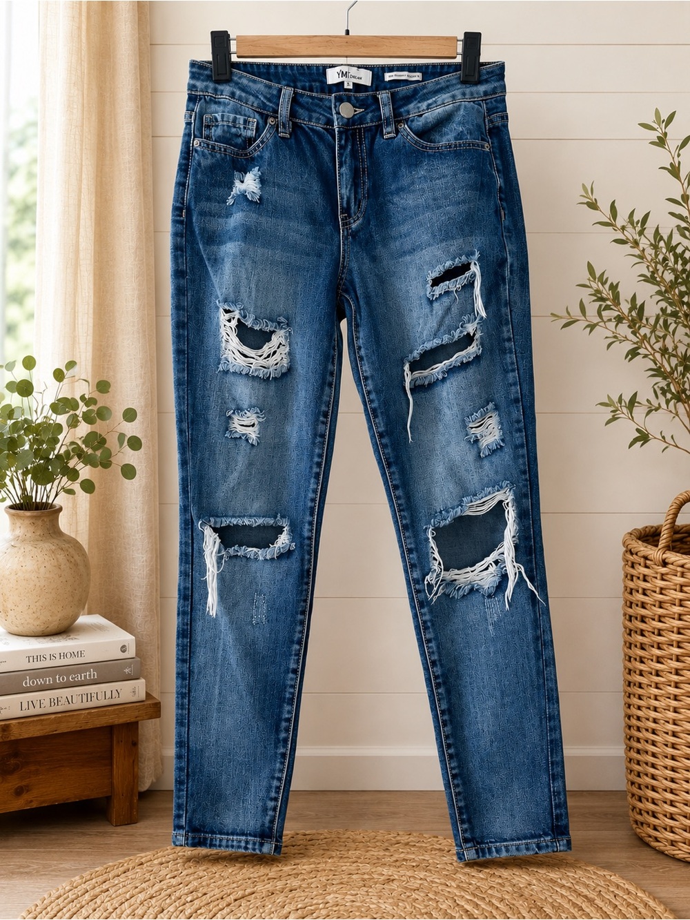 YMI Distressed Skinny Jeans - Medium Blue